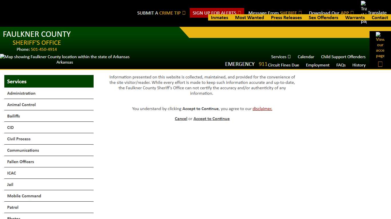 Warrants Disclaimer - Faulkner County Sheriff's Office